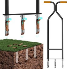 Manual Lawn Core Aerator 3 Stainless Steel Tines Heavy Duty Yard Plug Tool
