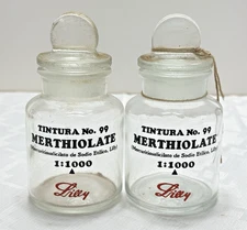 Eli Lilly Tintura 99 Merthiolate Medicine Bottle Set with Glass Stopper Poison