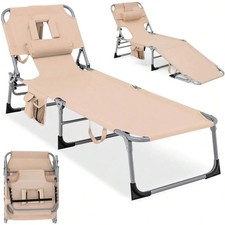 Tanning Chair Face Hole Folding Beach Lounge 4-Position Adjustable Backrest