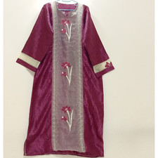 Moroccan Kaftan Burgundy Floral Embroidery Abaya Djellaba Long Sleeve M/L