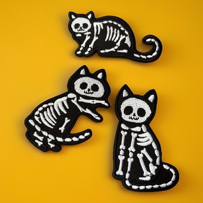 3 Stück Skelett Katze Bügelbild Patches Goth Y2K Emo Skelanimal Set