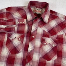 Wrangler Western Plaid Pearl Snap Shirt Men Red/White Measures Large VTG