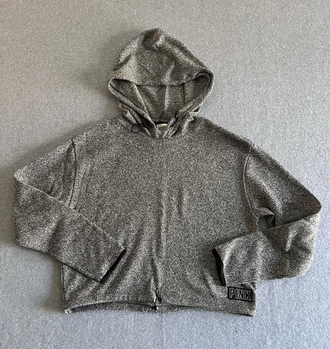 UNDERCOVER Victoria Secret ROSA Felpa con Cappuccio Pullover Grigio Felpa M Cropped Coulisse Vita