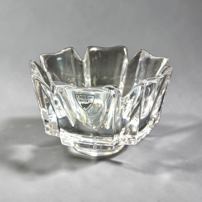 Orrefors Sweden Crystal 6 Sided Bowll by Lars Hellsten Etched On Bottom