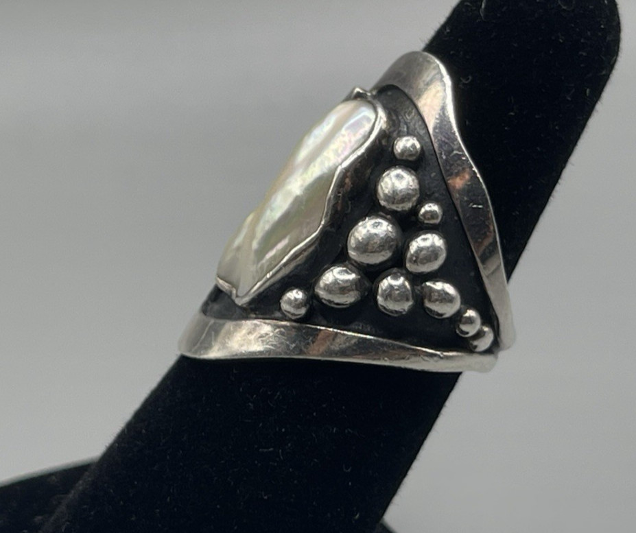 Unsigned Modern Artisan Sterling Silver White Pea… - image 5