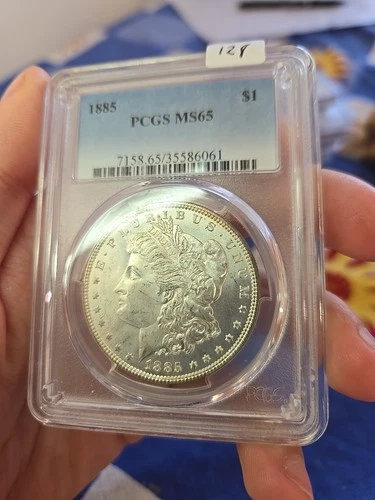 1885 p morgan silver dollar ms65 Pcgs Blast White Obverse Rose Toned Reverse