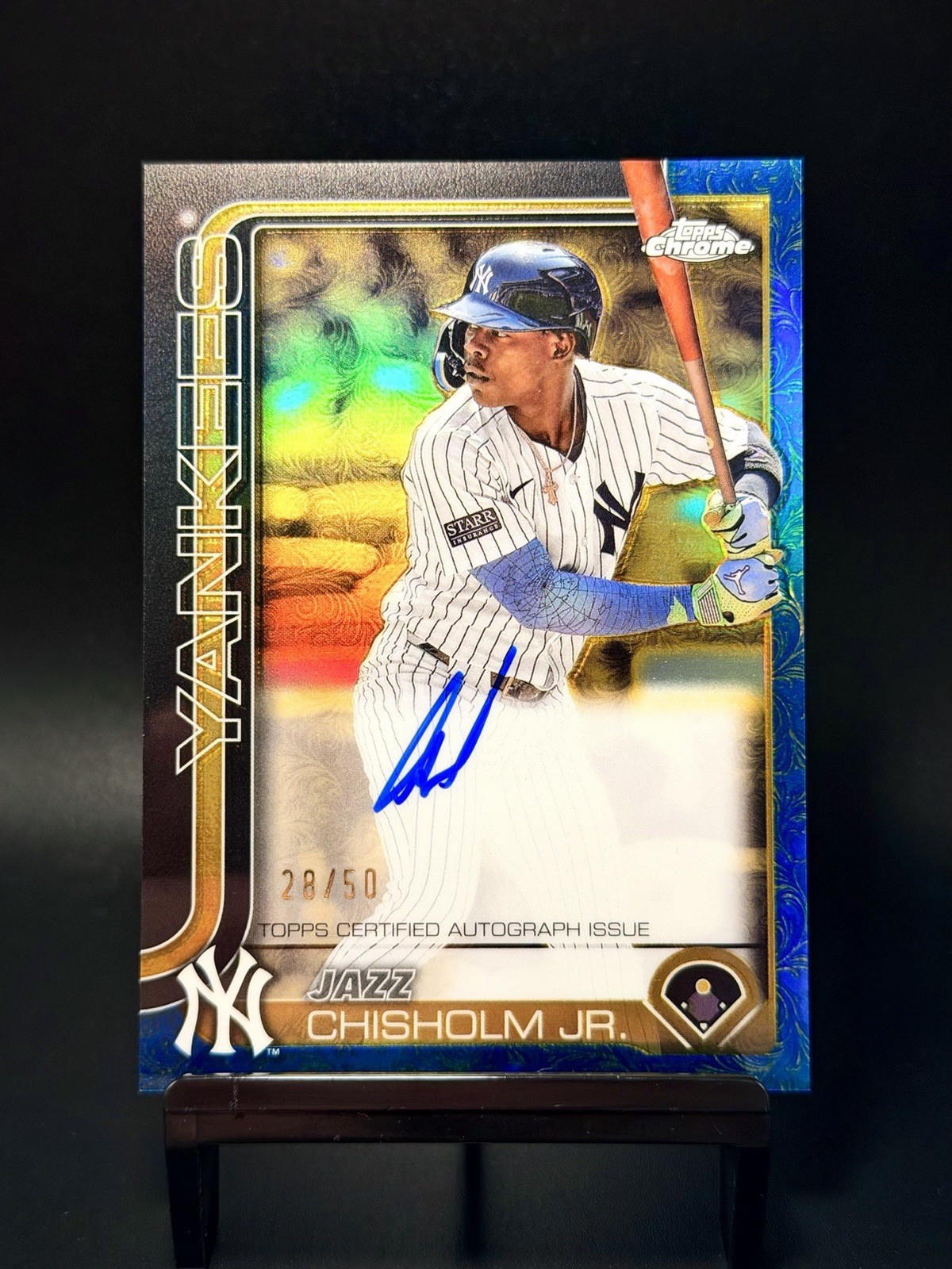 2025 Topps Chrome Gilded Collection #CGA-JCJ Jazz Chisholm AUTO BLUE /50 Yankees