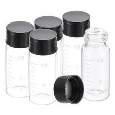 5 Pcs 10ml Clear Glass Vials with Black Screw Caps, Sealed Bottles with Scale