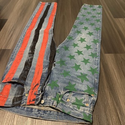 Levi's Denim Tears 501 Painted Star Stripe Straight Jeans Blue Red Green Men