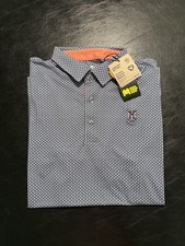 NWT MEN'S PUMA MATTR CUPS POLO, SIZE: M, COLOR: WHITE GLOW/DEEP NAVY M7.26 