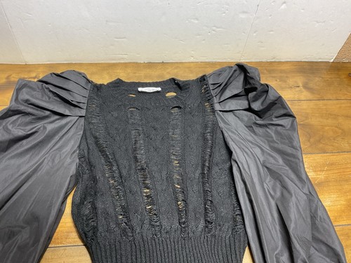 Kate Hewko Puff Sleeve Splice Hollow Out Statement Sweater Black - Picture 7 of 15