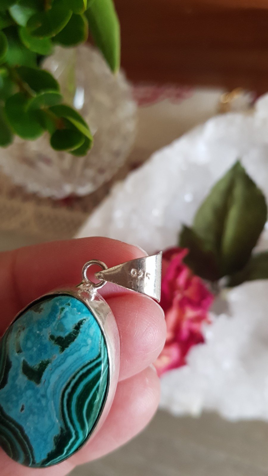 Pendentif en chrysocolle véritable et monture argent triangle chic - 3