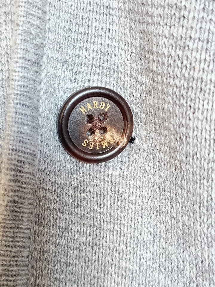 Hardy Amies Gray Cotton Cardigan Men Size M 2 Pockets Buttons Class Vintage Look - Image 3 of 4
