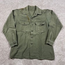Vintage US Military OG-107 Sateen Utility Shirt Olive Drab Army Fatigue Medium