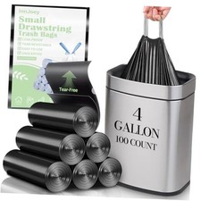 100 Count Small Drawstring Trash Bags for 1 Count Pack of 100 Black-4Gallons