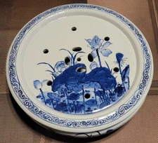 Vintage Chinese Qinghua Landscape Chaozhou Guangdong Tea Tray Boat 14"