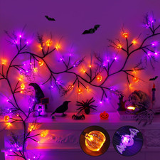 9FT 72 LED Halloween Garland with Lights Lighted Black Willow Vine Decorations w