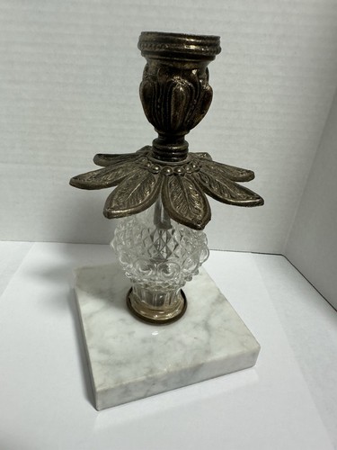 Vintage Marble Brass Gold Ornate Candle Holder MCM Glass Prism Hollywood Regency - Picture 2 of 7