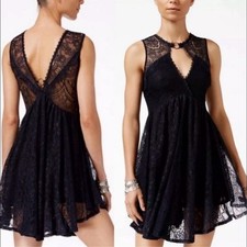 Free People NWT Dont You Dare Lace Shift Mini Dress Womens Small Black/Navy Blue