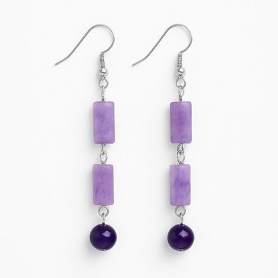 Purple Stone Beaded Dangle Earrings | Amethyst Color Bead Jewelry