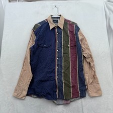 Vintage Wrangler Brushpopper Shirt Men L Stripe Pearl Snap Cowboy Western
