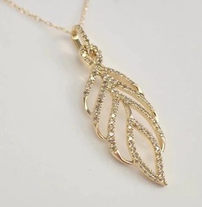 Authentic 14K Yellow Gold Plated Real Moissanite 2Ct Round Cut Feather Cluster Pendant
