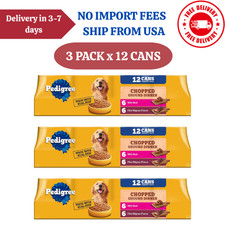 3 Pack Pedigree Chopped Ground Dinner with Beef Wet Dog Food, 13.2 oz x 12 Can