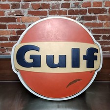Gulf Oil Sign Original Embossed Plastic 35x32 Vintage Gas Petroliana Aluminum