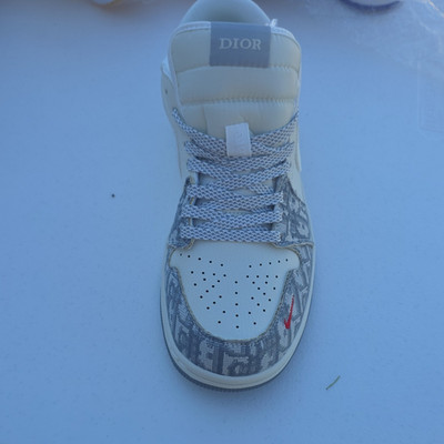 Dior Men's Low Top Lace-Up Athletic Sneakers Logo Print White/Gray/Red Leather