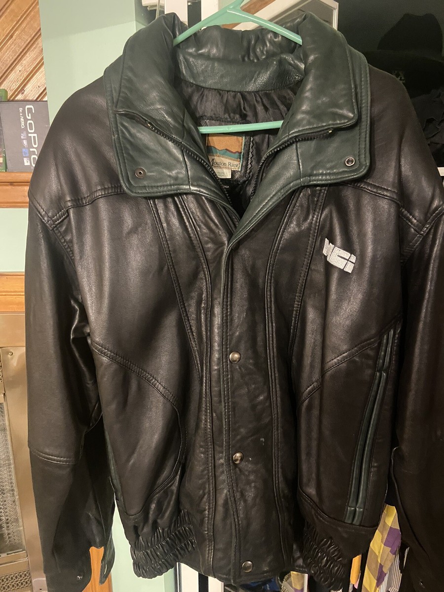 VINTAGE MOUTON RARE BLACK LEATHER BOMBER JACKET MENS SIZE VINTAGE MOUTON RARE BLACK LEATHER BOMBER JACKET MENS SIZE