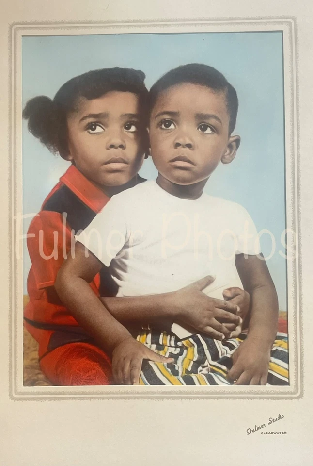 Rare VTG 14pc HAND Tinted & B&W PORTRAIT SET 2 Black Children Siblings Photos - Image 3 of 4