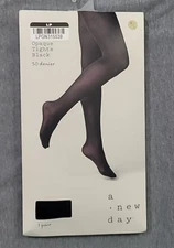 A New Day Women's 50D High Waist Control Top Opaque Tights Socks Black M/L