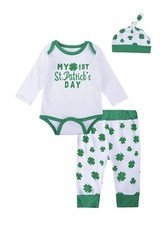 Unisex Baby Outfit My First St Patrick's Day Long Sleeve Bodysuit Hat Shamrock
