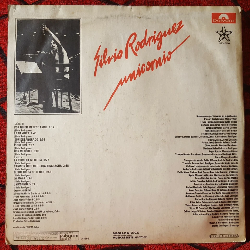 SILVIO RODRIGUEZ **Unicornio - Edicion Urgente** VERY RARE 1983 Argentina LP - Image 2 of 4