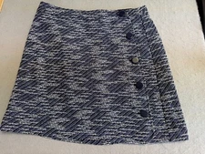 Ann Taylor Loft Skirt Womens 12 Petite Blue Retro Button Tweed Office Lady Blue