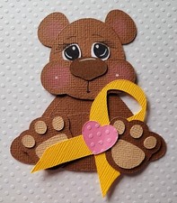 Little Cancer Bear Sitting Yellow Ribbon. Scrapbook, Card making Paper Piecing