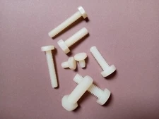 1/4", 5/16", 3/8" White Plastic Nylon Hex Head Bolts Packs of 10