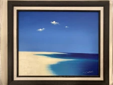 OCEAN BLUE PAINTING BY R. OFRA  21 IN HIGH X 25 IN WIDE