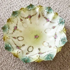 New Habsburg Austria Porcelain Scalloped Bowl Pink Roses Green Gold Romantic
