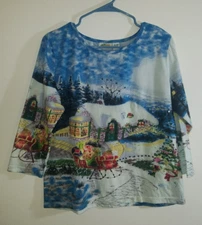 COLLECTIONS ETC. PRETTY WOMEN'S WINTER THEME TOP WITH SEQUINS SIZE MEDIUM NICE
