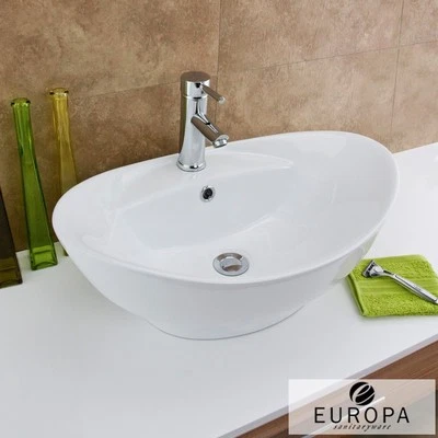 Europa Maltese 590x390 1TH White Ceramic Counter Top Bathroom Basin A7
