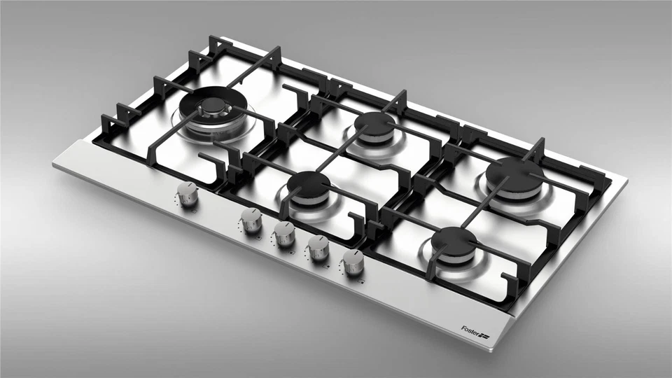 Piano Cottura Gas 5 Fuochi Gas 86x50 Inox Spazzolato Power 7016032 Foster - Immagine 2 di 3