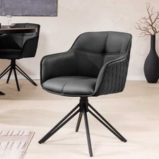 Eleganter Drehstuhl HORA Echtleder schwarz Metallgestell schwarz Armlehne Zierst