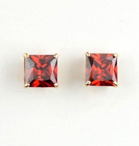 14k Yellow Gold Solid Square Princess Cut Birthstone 6MM CZ Stud Earrings - Picture 11 of 26