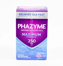 Phazyme Anti Gas MAXIMUM STRENGTH 250mg Simethicone 24 FAST GELS 02/2026