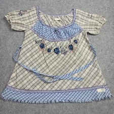 Odd Molly Blouse 2 - M Blue Grey Cotton Woven Embroidered Tie Top Shirt 220