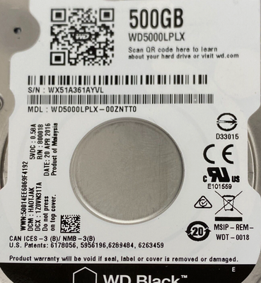 Disque Dur WD Black 500Go - WD5000LPLX, SATA 6G, 2.5" Pour PC, Mac, PS, XBOX