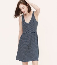 LOFT BLUE STRIPED CAREER CASUAL KEYHOLE BACK SEXY A LINE SOFT DRESS SIZE: S NWT