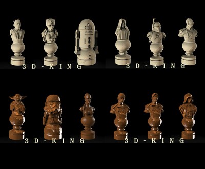 12 Pcs 3D STL Model CHESS STAR WARS SET for CNC ROUTER Aspire 3D Printer Milling