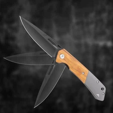 FLISSA Folding Pocket Knife SANDVIK 14C28N Steel Blade w/Olive Wood-Steel Handle